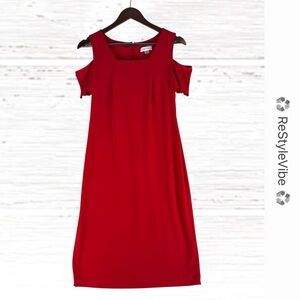 CALVIN KLEIN Women’s Size 8 Dress Sheath Stretch Open Shoulder Style Red Sexy